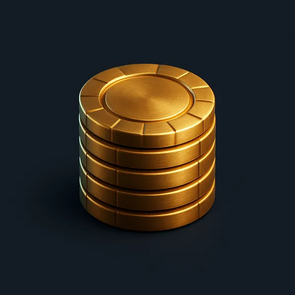 Warm antique gold casino bonus icon on deep midnight navy background, premium 3D render with cyan-teal rim light