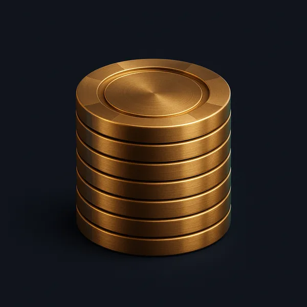 3D rendered antique gold casino bonus icon on deep navy background with cyan-teal rim light, premium offer card